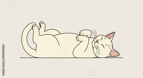 A cute cartoon cat sleeping comfortably on its back.