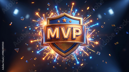 Most Valuable Player Award Emblem with Stars and Fireworks, Celebrating Achievement and Victory