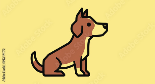 A cute brown and cream cartoon dog sitting down.