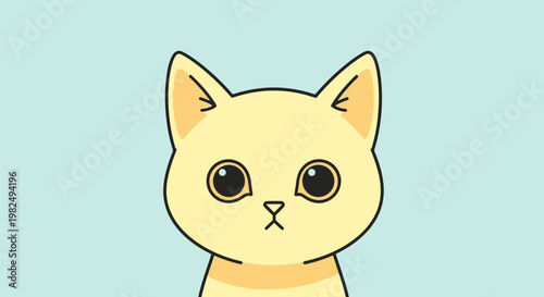 Cute cartoon cat portrait with large expressive eyes.