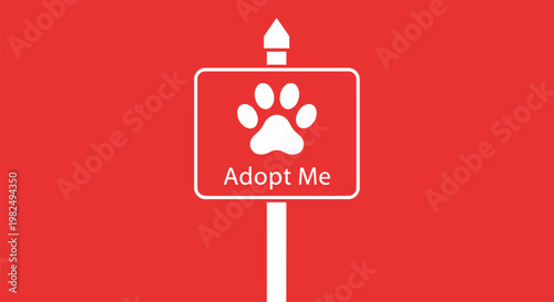 Adopt Me Sign Featuring a White Paw Print Symbol.
