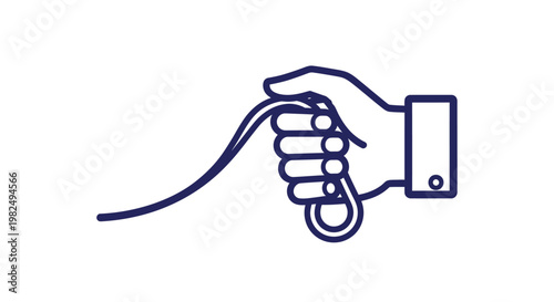A minimalist linear illustration of a human hand firmly holding a leash or rope.