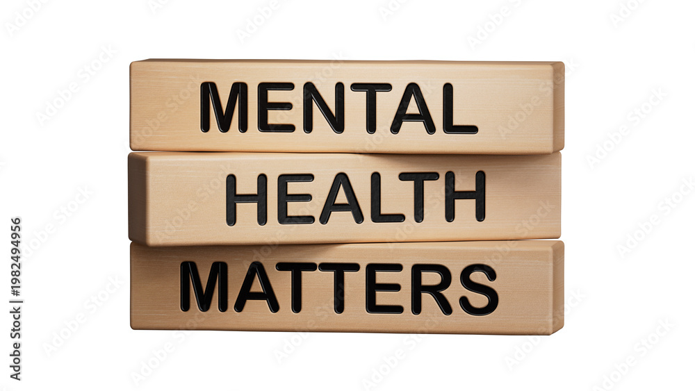 Obraz premium Mental Health Matters symbol. Concept words Mental Health Matters on wooden blocks.Healthcare and Mental Health Matters concept. Copy space.Supports PNG files with transparent backgrounds.