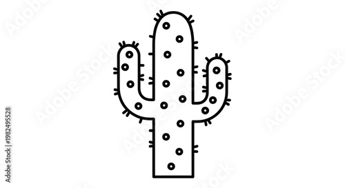 Simple black and white line art illustration of a saguaro cactus icon, perfect for desert themes and southwestern design