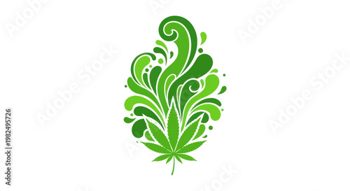 Green Cannabis Leaf Swirls Abstract Art