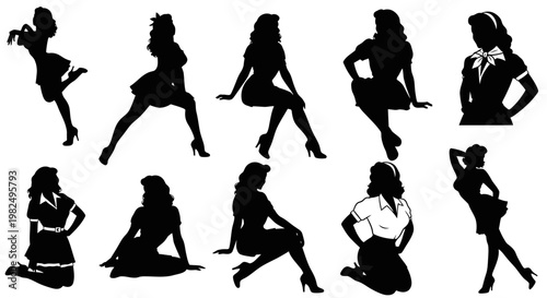 Retro Pin-Up Girl Silhouettes: Vintage Poses Collection