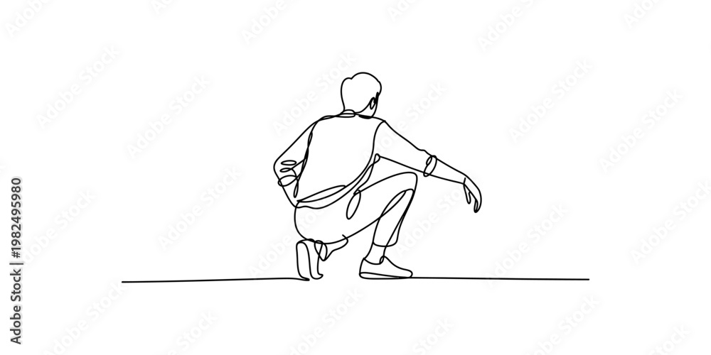 Fototapeta premium A single continuous line drawing of a person crouching down while looking at something on ground Vector, illustration