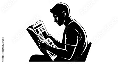 Man Reading Newspaper Silhouette.
