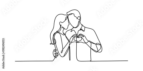 Continuous single line drawing of a romantic couple forming a heart shape with their own hands Vector, illustration