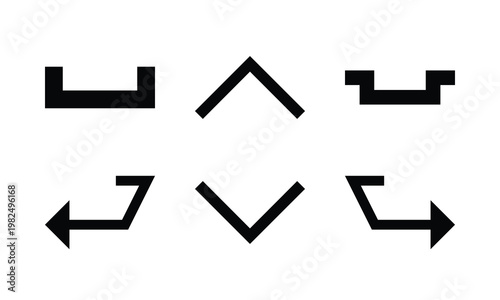 Black Pixelated Bracket Arrow Vector Icons: Blocky Directional Navigation Elements Left Right Up Down