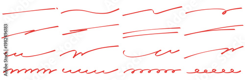 手書きのアンダーライン 赤ペンで書いたような横長のおしゃれな罫線セット