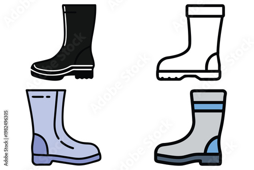 Rubber Boot Vector Illustration - Waterproof Rain Shoe Icon