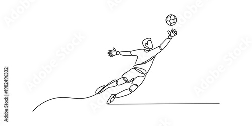 A single continuous line drawing capturing the dynamic action of a soccer goalkeeper making a save Vector, illustration