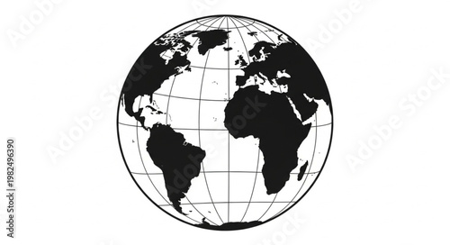 Stylized Globe Showing Continents and Oceans.