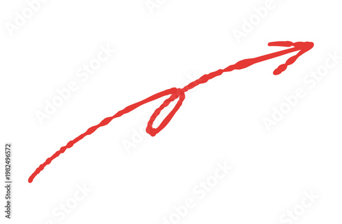 赤ペンでくるっと描かれたループ付きの手書き矢印イラスト