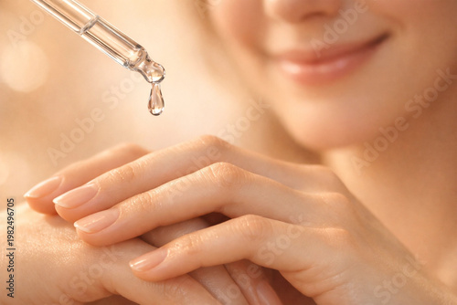 Skincare precision shines as serum drop delivers hydration and radiant beauty glow.