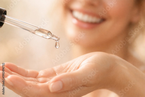 Skincare precision shines as serum drop delivers hydration and radiant beauty glow.