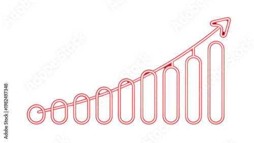 Increasing sequence of red cylindrical containers with upward arrow Vector