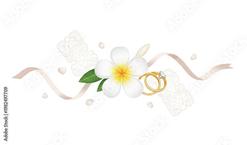 Vector Illustration of Wedding Rings, Flower, and Ribbon for Marriage, Celebration, and Romantic Designs