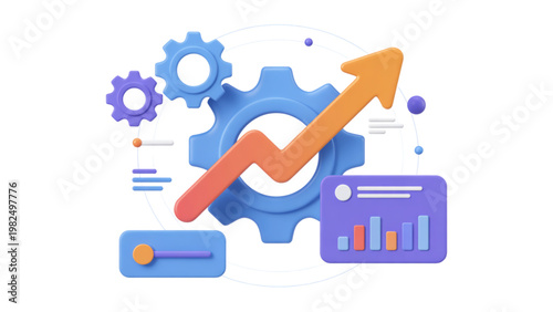 Digital growth and innovation represented by an upward arrow and gears Vector