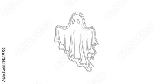 Hand-drawn ghost outline, simple spooky Halloween character, isolated on white.