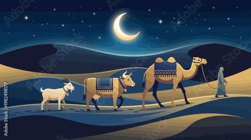 Eid Al Adha Desert Caravan Vector
