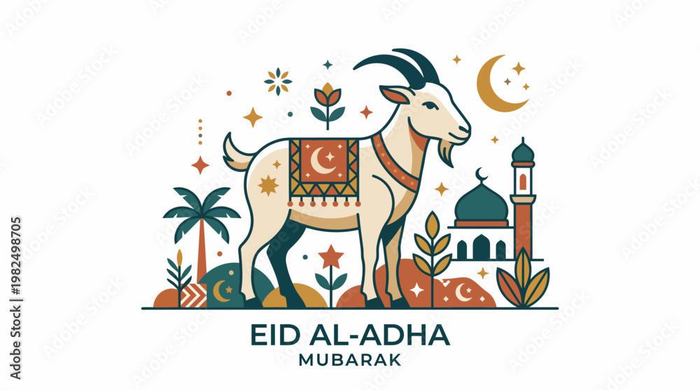 Fototapeta premium Eid Al Adha Mubarak Goat Illustration Vector