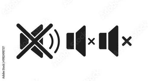Mute volume and sound off icon set isolated on white background.
