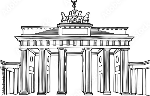 Brandenburg Gate line art illustration with detailed architectural columns and sculpture