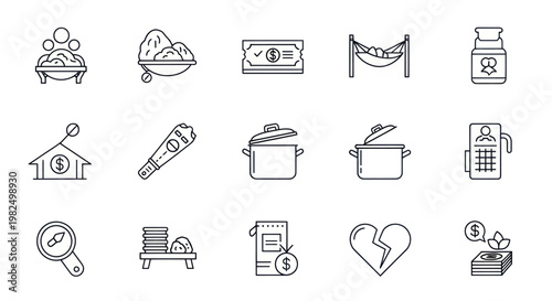 Set of thin line icons for lifestyle finance and household concepts
