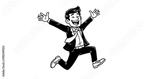 Man in business suit jumping happily.