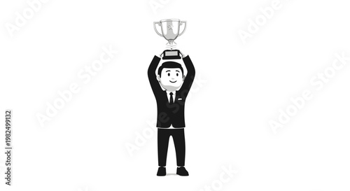 Businessman holding up a trophy cup.