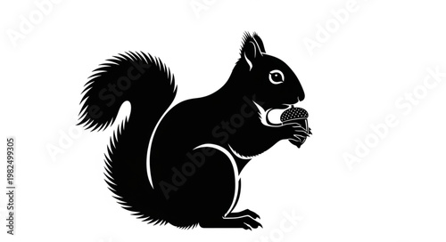 Black Silhouette of a Squirrel Holding a Nut.