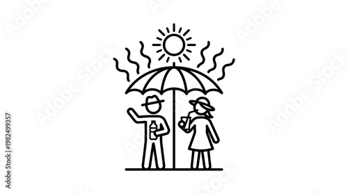 People Under Umbrella Sun Protection Icon