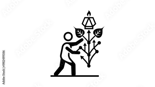 Abstract Person Touching Tree Symbol with Flame