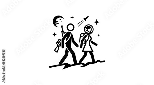 Astronaut and Soldier Walking Towards an Unknown Destination