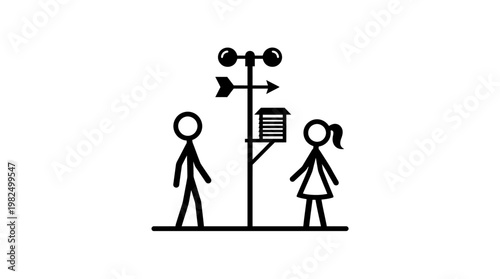 Stick Figures Observing Weather Station