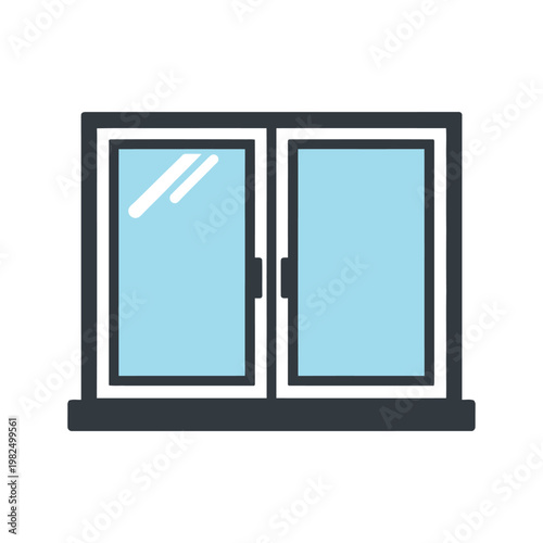 A simple illustration of a double pane window with a grey frame and blue glass