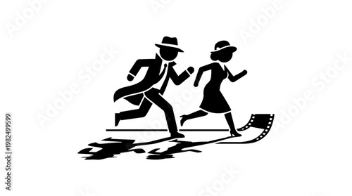 Retro Couple Running with Film Strip