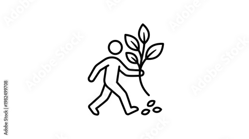Person Walking with Plant and Dropped Seeds Icon