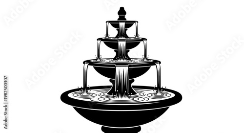 Elegant tiered water fountain with cascading water.
