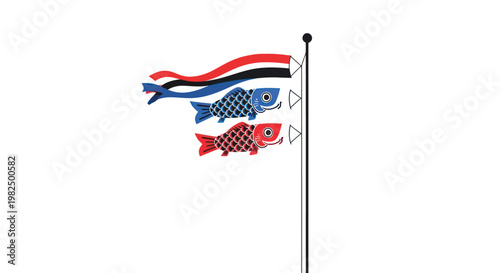 Japanese carp streamers koinobori flying on a pole for Children's Day celebration.