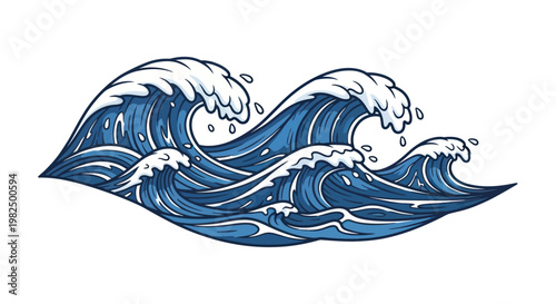 Stylized blue ocean waves illustration isolated on white background