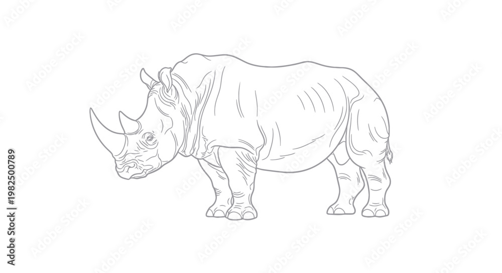 Fototapeta premium Simple Line Art Rhinoceros Isolated on White Background