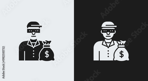 Bank Robber Icon with Money Bag Represents Financial Crime and Theft