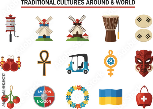 Collection of Traditional Cultural Symbols and Icons from Around the World