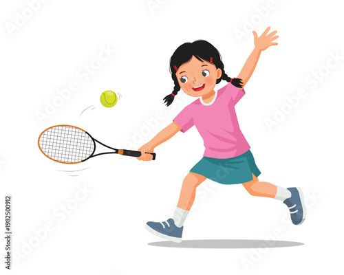 Little girl play tennis with racket