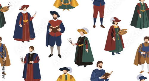 Historical Figures in Renaissance Fashion Seamless Pattern
