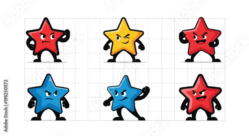 Cartoon stars with various expressions and poses on white background