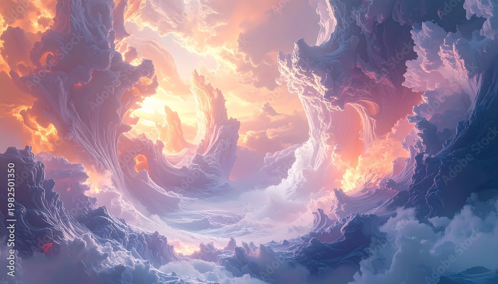 Fototapeta premium Vibrant Swirling Clouds Illuminated by Golden Light.
